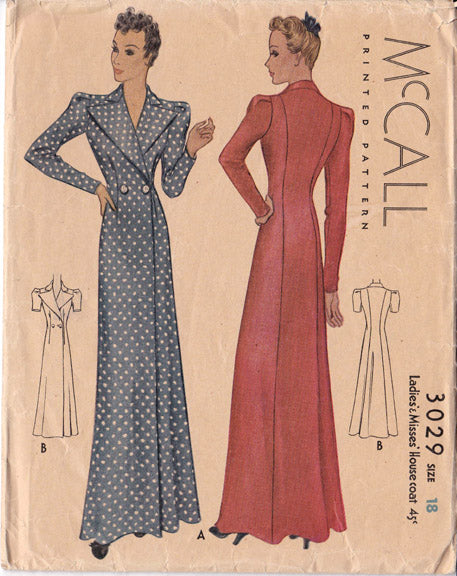 1938 Housecoats, Original McCall 3029, 36" bust