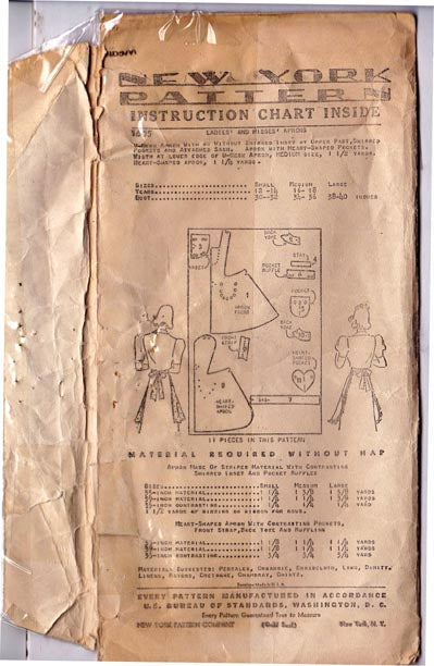 1939 Aprons, Original New York 1605 34" to 36" bust