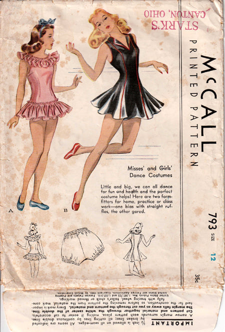 1940 Dance Costumes, Original McCall 793, 30" bust