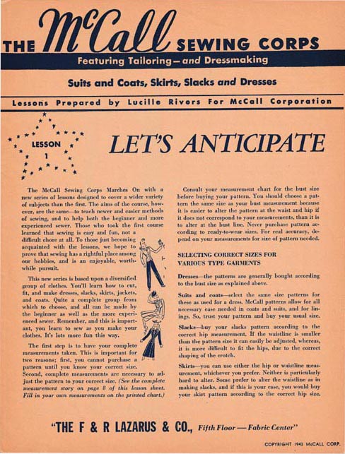 1943 Original 'The McCall Sewing Corps' Series of Lessons Booklets