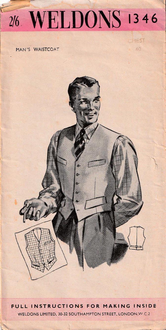 1950's Men's Waistcoat, Original Weldons Pattern 40 chest