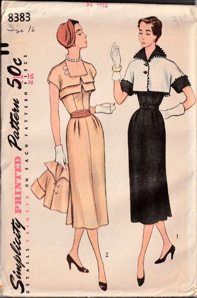 1951 One-piece Dress and Bolero, Original Simplicity 8383 34" bust