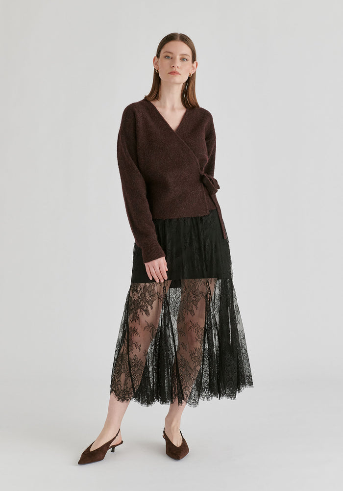 2-Piece Lace Skirt with Godet Paneling in Black Front