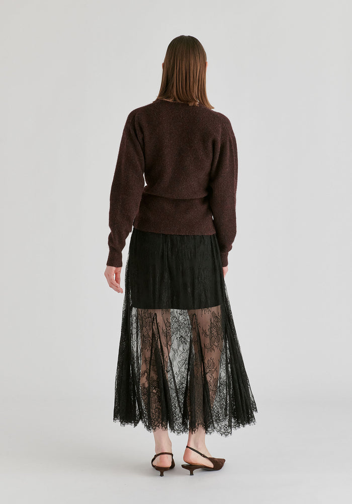 2-Piece Lace Skirt with Godet Paneling in Black Back