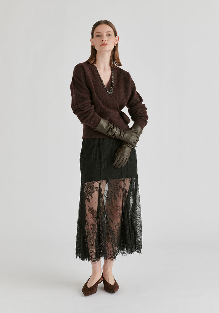 2-Piece Lace Skirt with Godet Paneling in Black Front