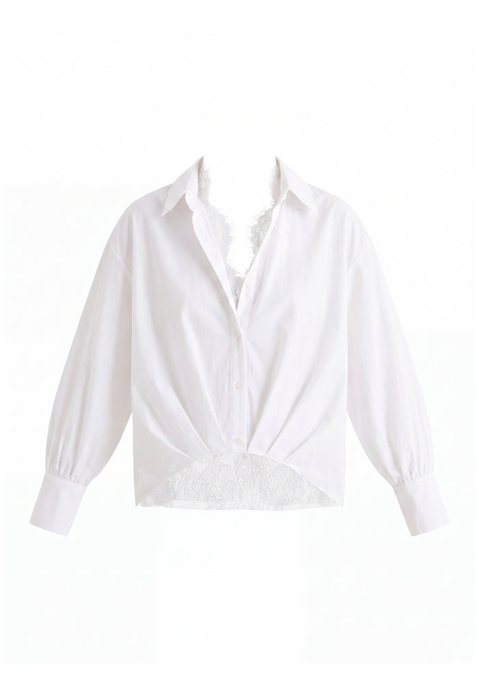 2-Piece Pleated Waist Shirt Set with Lace Cami Underlay