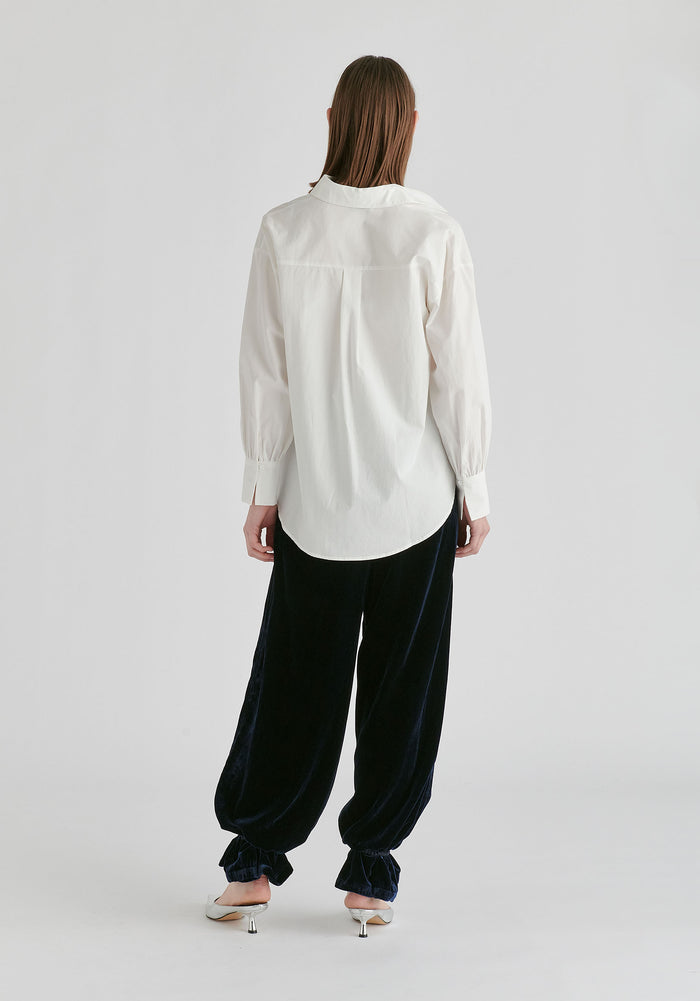 2-Piece Pleated Waist Shirt Set with Lace Cami Underlay in White Back