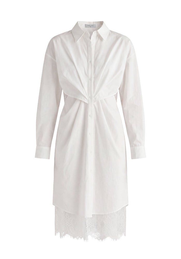 2-Piece Shirt Dress Set with Lace Underlay and Waist Cut Outs