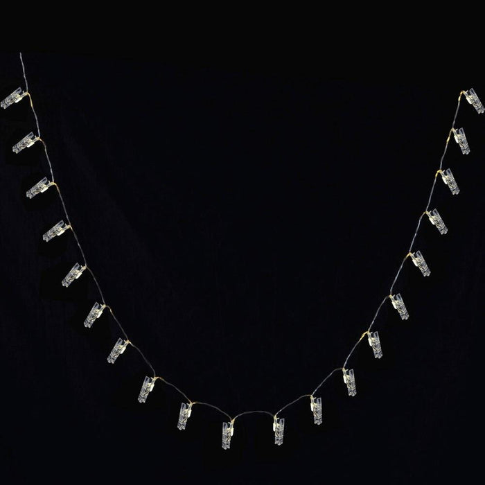 20 Warm White LED Peg Line Xmas Card Holders String Lights