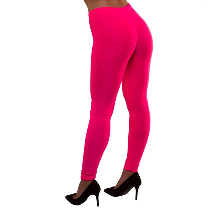 80s Neon Leggings Fancy Dress Costume Halloween Disco Dance Pink / S