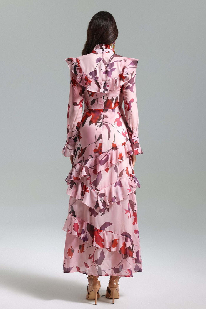 Ashlyn Floral Ruffle High-Neck Maxi Dress