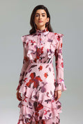 Ashlyn Floral Ruffle High-Neck Maxi Dress