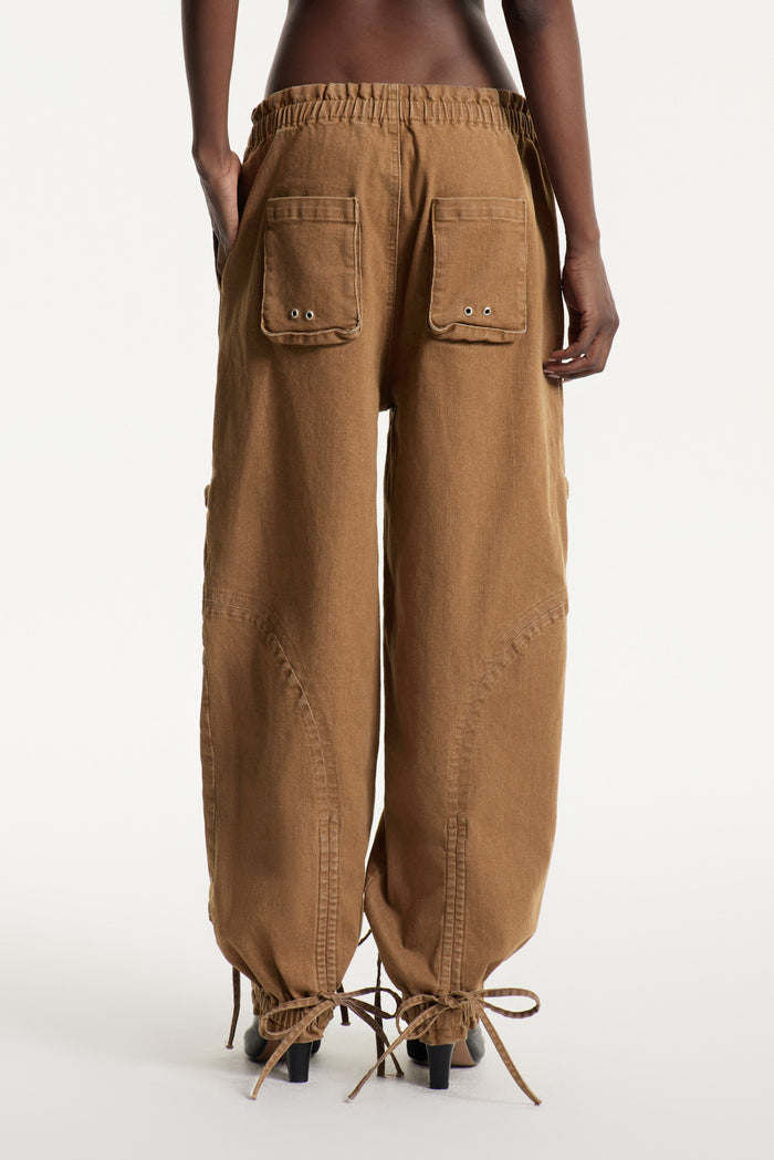 Astrid Drawstring Lace Up Jeans In Khaki