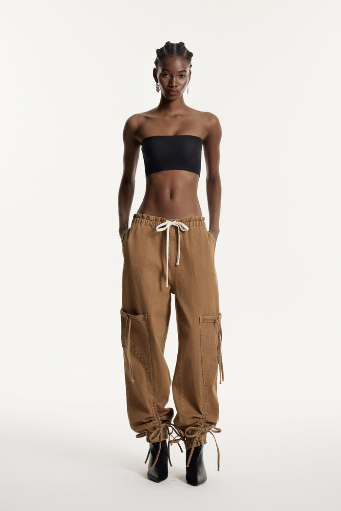 Astrid Drawstring Lace Up Jeans In Khaki