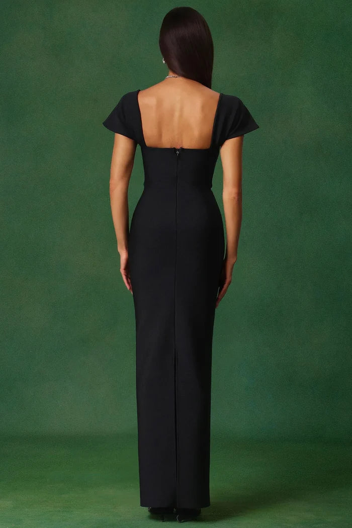 Avalon Black Crystal-Trim Square-Neck Maxi Dress