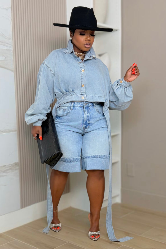 Avelisse Tie-Waist Denim Top