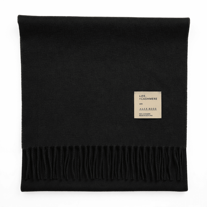 Balmoral 100% Cashmere Woven Scarf - PLAIN BLACK - Heritage Of Scotland -
