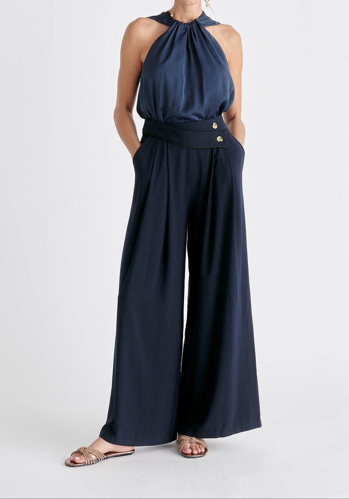 Belted Halterneck Blouse in Navy