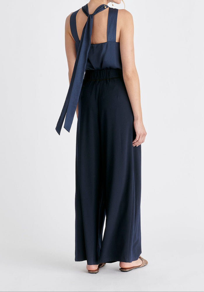 Belted Halterneck Blouse in Navy Back