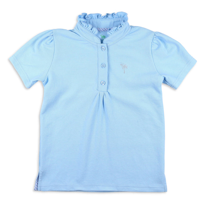 Blue Pique Knit Ruffle Polo - light blue pique girls polo top matching school shrimp and grits kids clothing