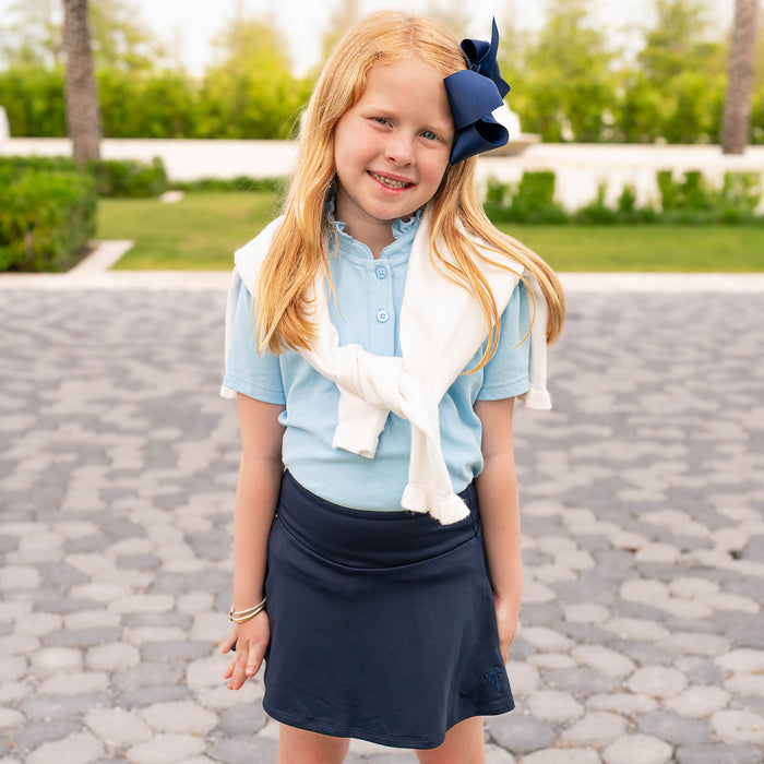 Blue Pique Knit Ruffle Polo - light blue pique girls polo top matching shirts shrimp and grits kids clothing 4