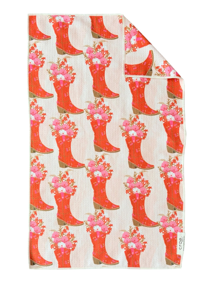 Boots In Bloom: Double-Sided Hand Towel