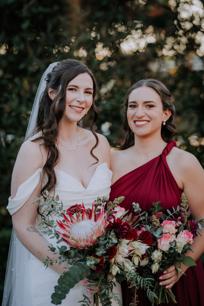 Burgundy Luxe Satin Infinity Gown - The Gown House