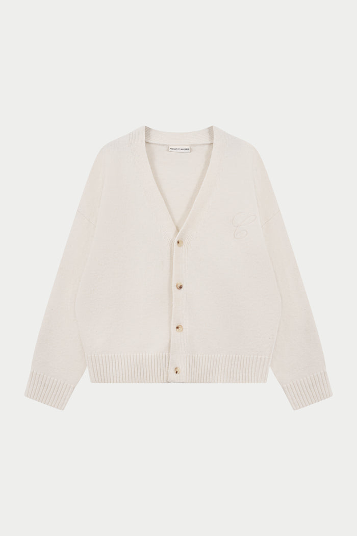 C EMBROIDERY KNITTED CARDIGAN - OFF WHITE