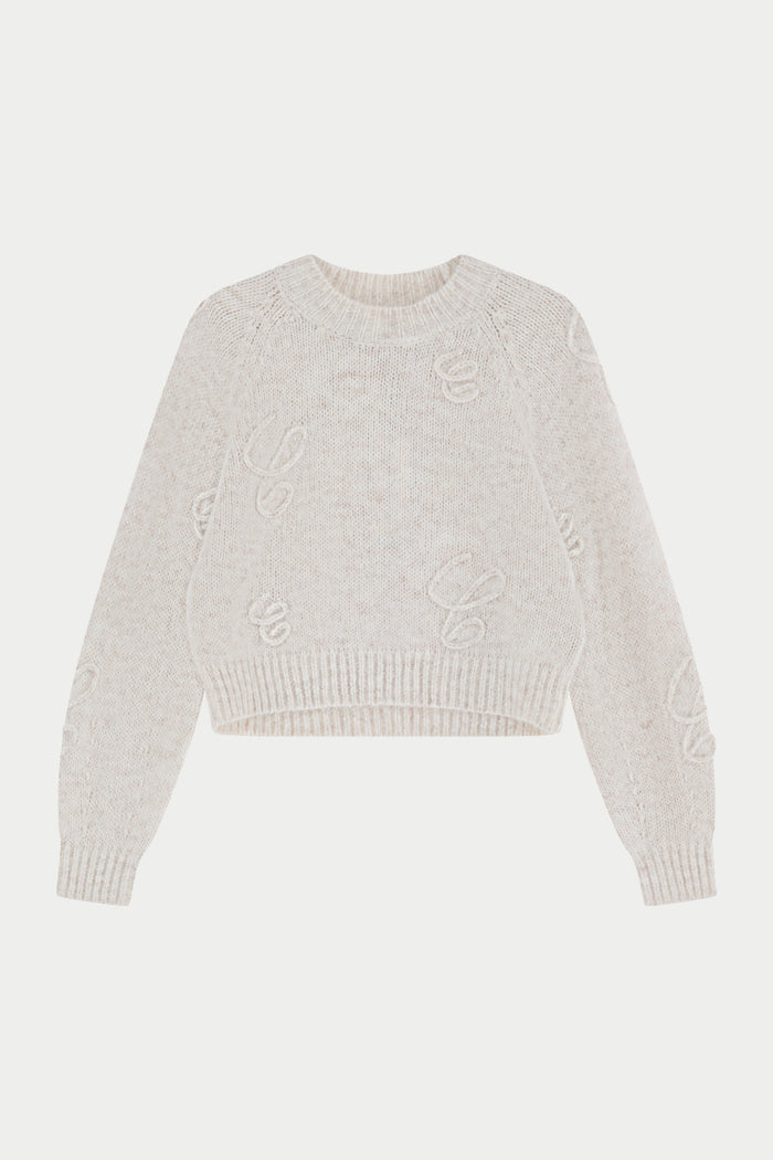 C SCRIPT EMBROIDERED OVERSIZED EMBLEM JUMPER - BEIGE