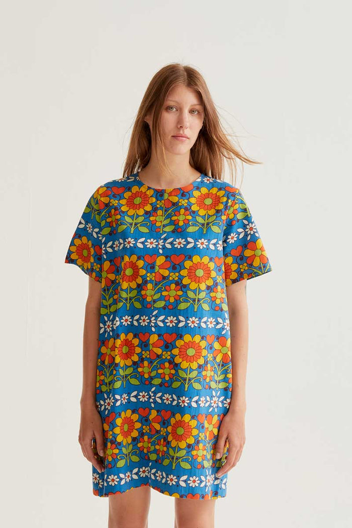 CF Bright Blue Short Dress with Flower Print