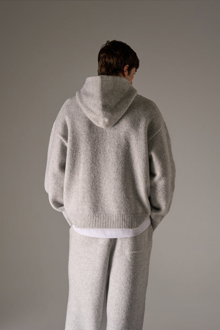 CHAINSTITCH EMBROIDERY KNITTED HOODIE - GREY