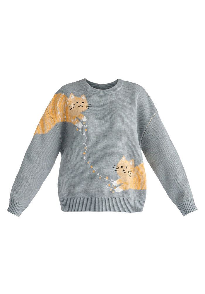 Christmas Jumper With Cat And Fairylights in Grey Cutout