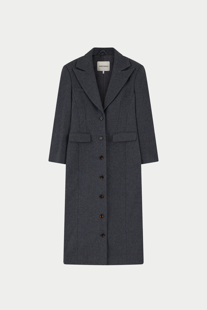 CINCHED WAIST TAILORED COAT - GREY
