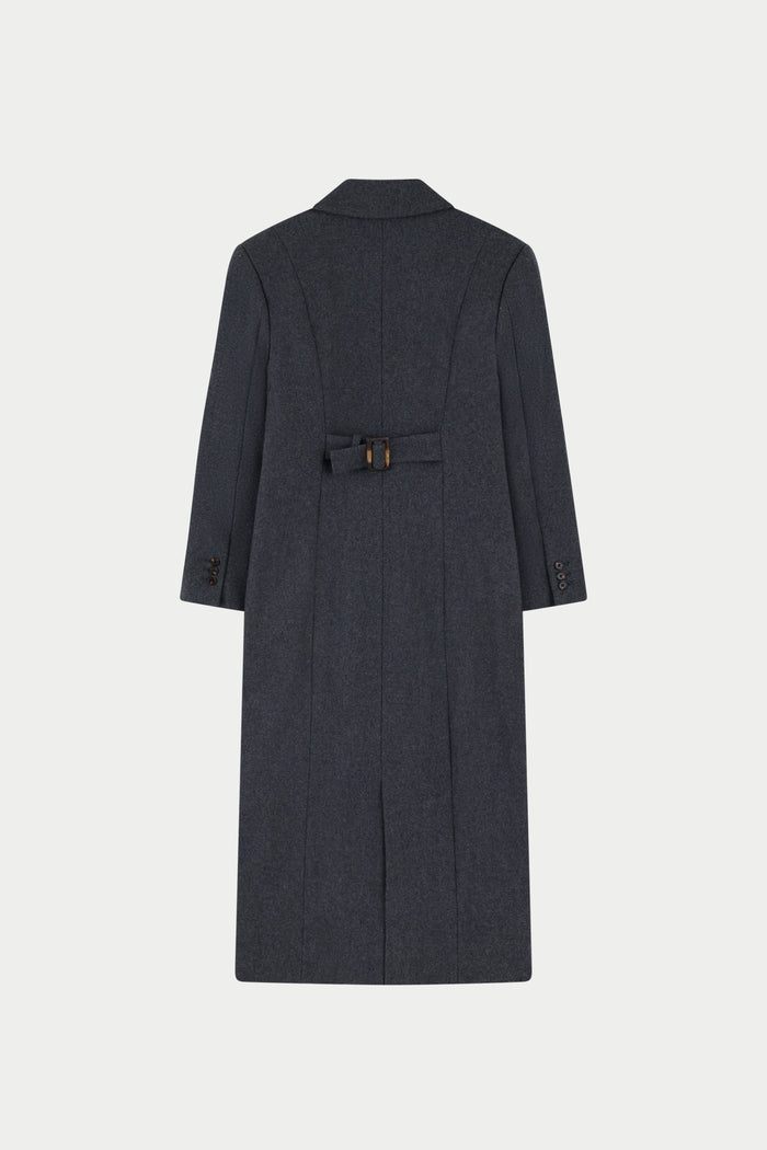 CINCHED WAIST TAILORED COAT - GREY