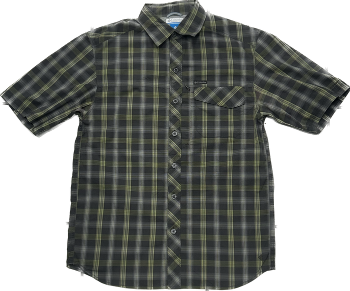 Columbia Dark Grey and Green Plaid Shirt
