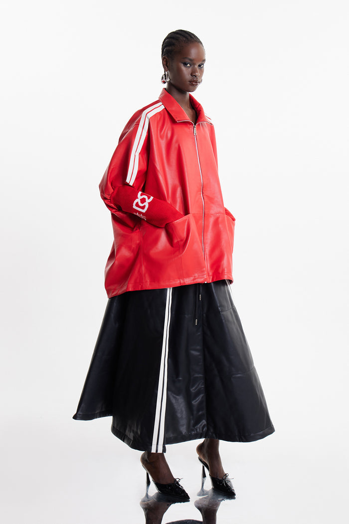 Condoleezza Stripe Leather Jacket In Red