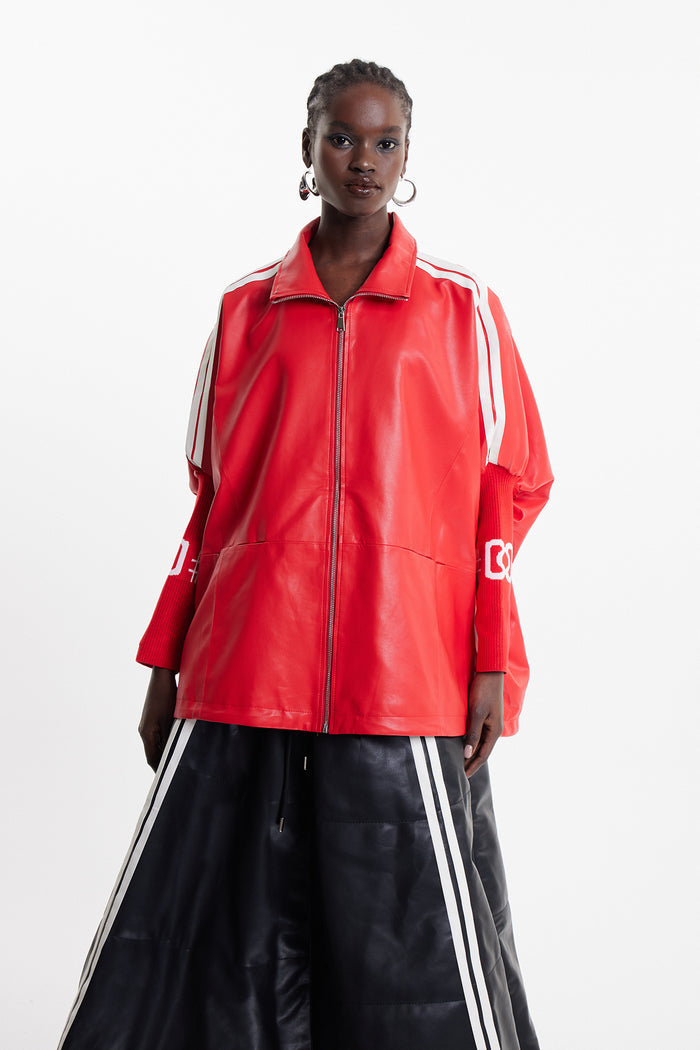 Condoleezza Stripe Leather Jacket In Red