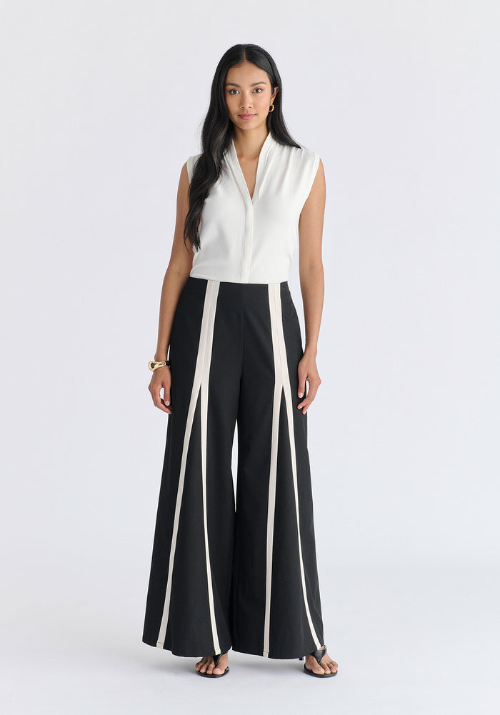 Contrast Detail Wide Leg Trousers