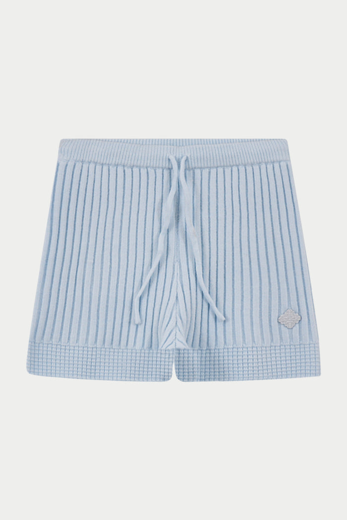 CONTRAST KNIT MINI SHORTS - LIGHT BLUE