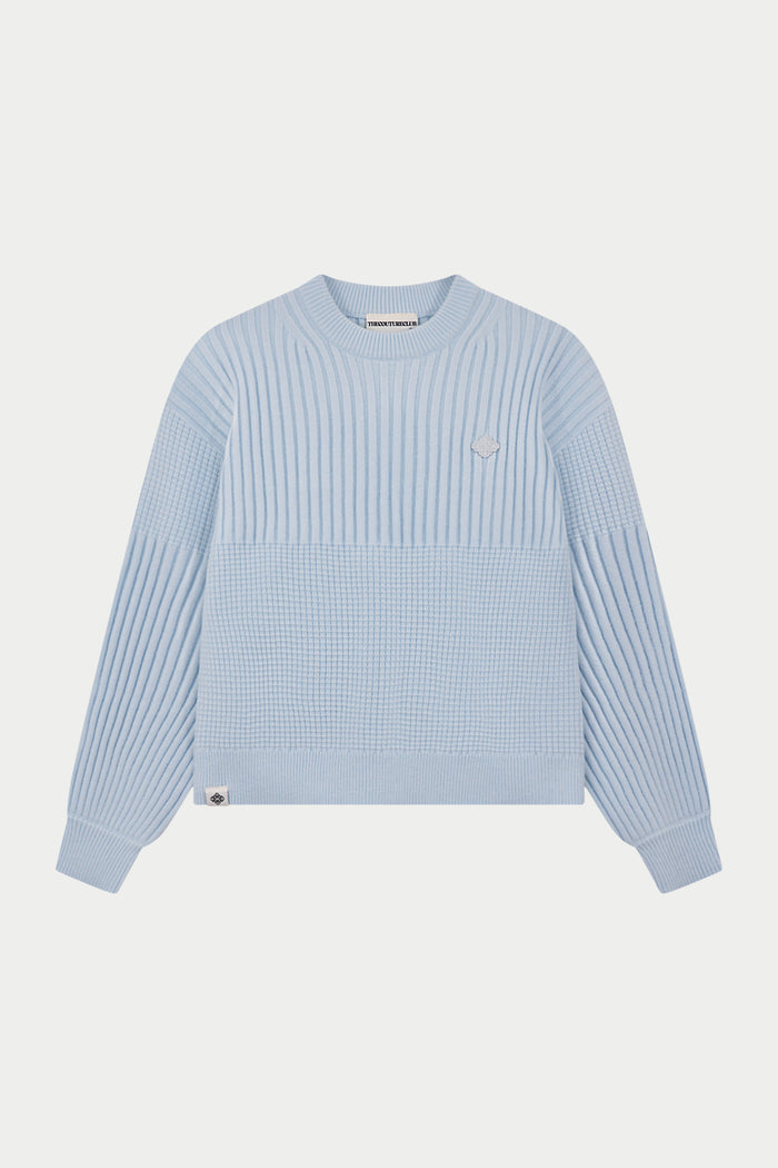 CONTRAST KNIT OVERSIZED CREW - LIGHT BLUE