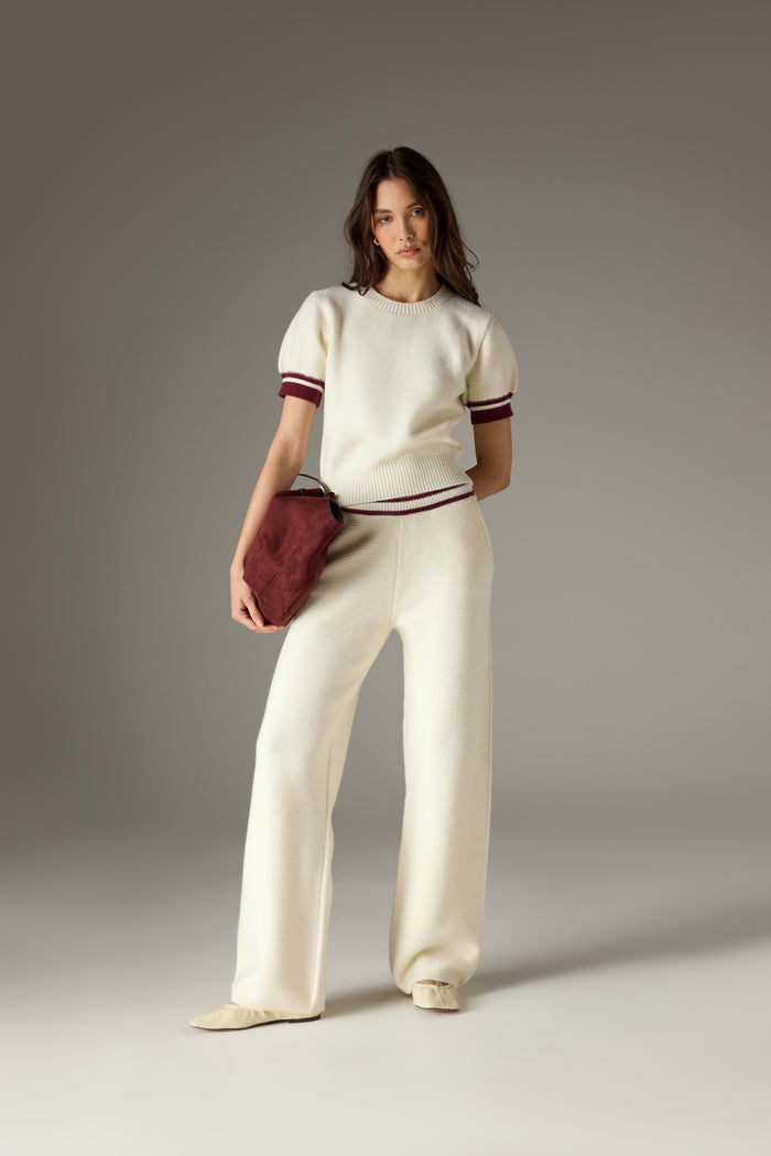 CONTRAST STRIPE KNITTED JOGGERS - OFF WHITE