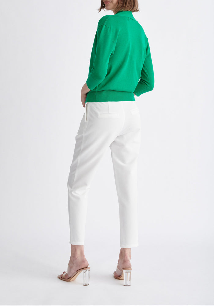 Paisie Cropped Sleeve Knitted Wrap Top in Green Back