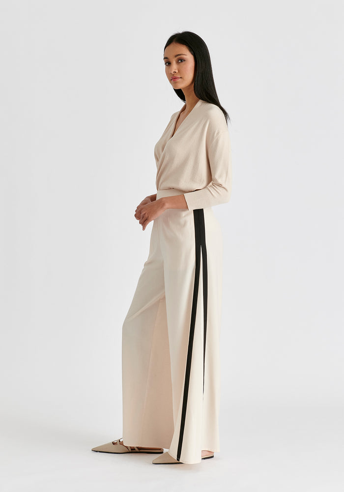Cropped Sleeve Knit Wrap Top In Beige Side
