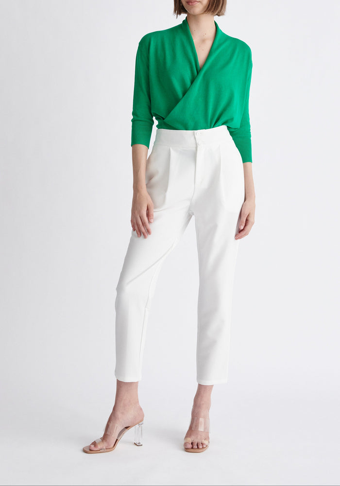 Paisie Cropped Sleeve Knitted Wrap Top in Green