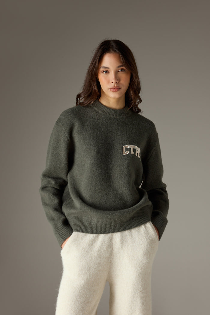 CTRE EMBROIDERED KNIT CREW - KHAKI