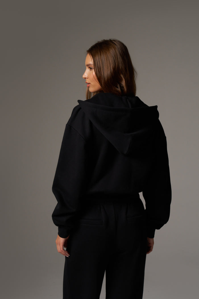 CTRE ZIP THROUGH RELAXED HOODIE - BLACK