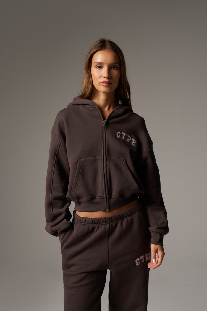 CTRE ZIP THROUGH RELAXED HOODIE - BROWN