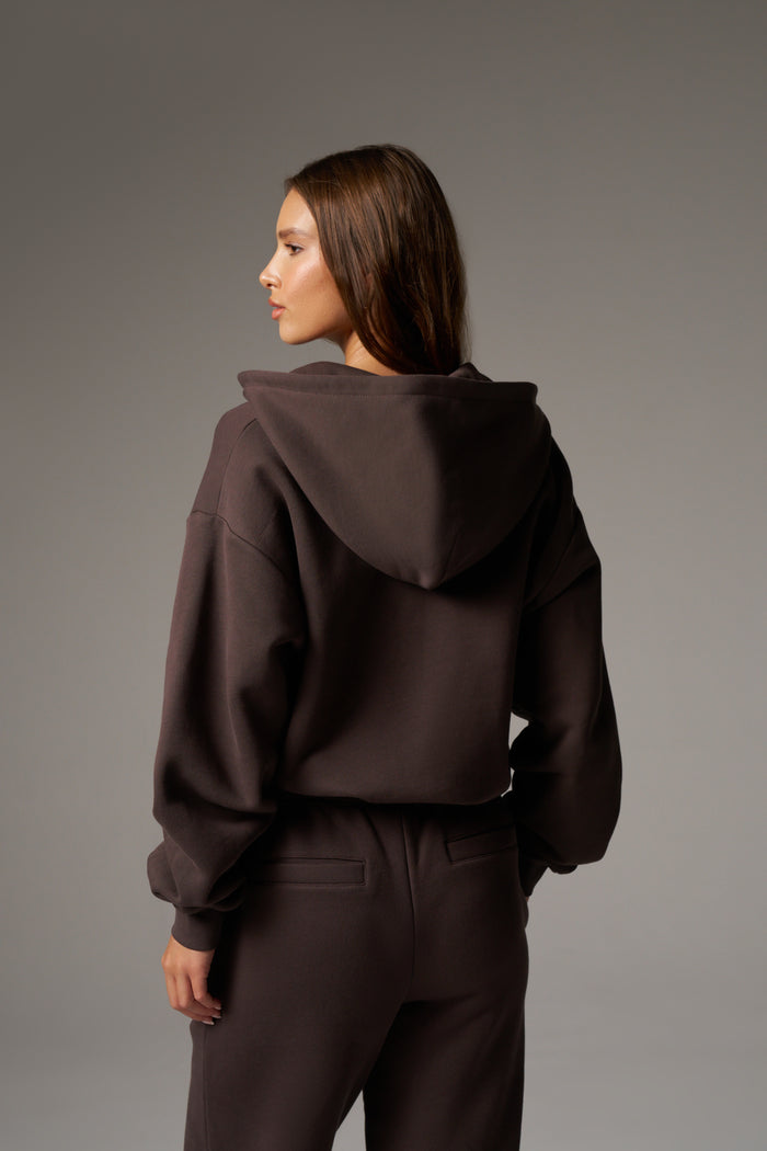 CTRE ZIP THROUGH RELAXED HOODIE - BROWN
