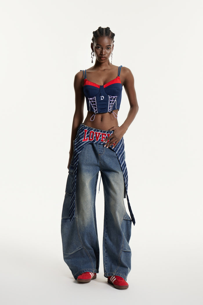 Deepak Stripe Deconstruct Baggy Jeans