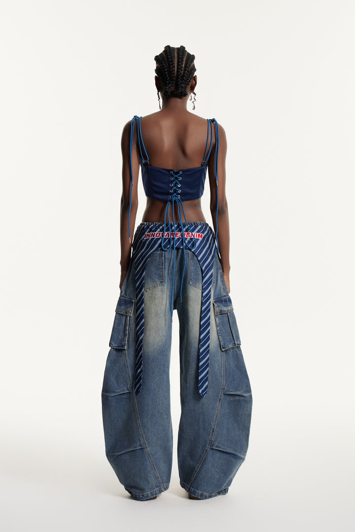 Deepak Stripe Deconstruct Baggy Jeans